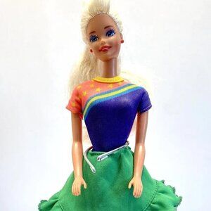 MATTEL BARBIE Doll Long Blonde Hair Blue Eyes Bodysuit & Skirt Outfit 12"Tall